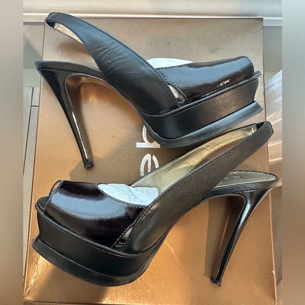 Bebe black leather heels size 5